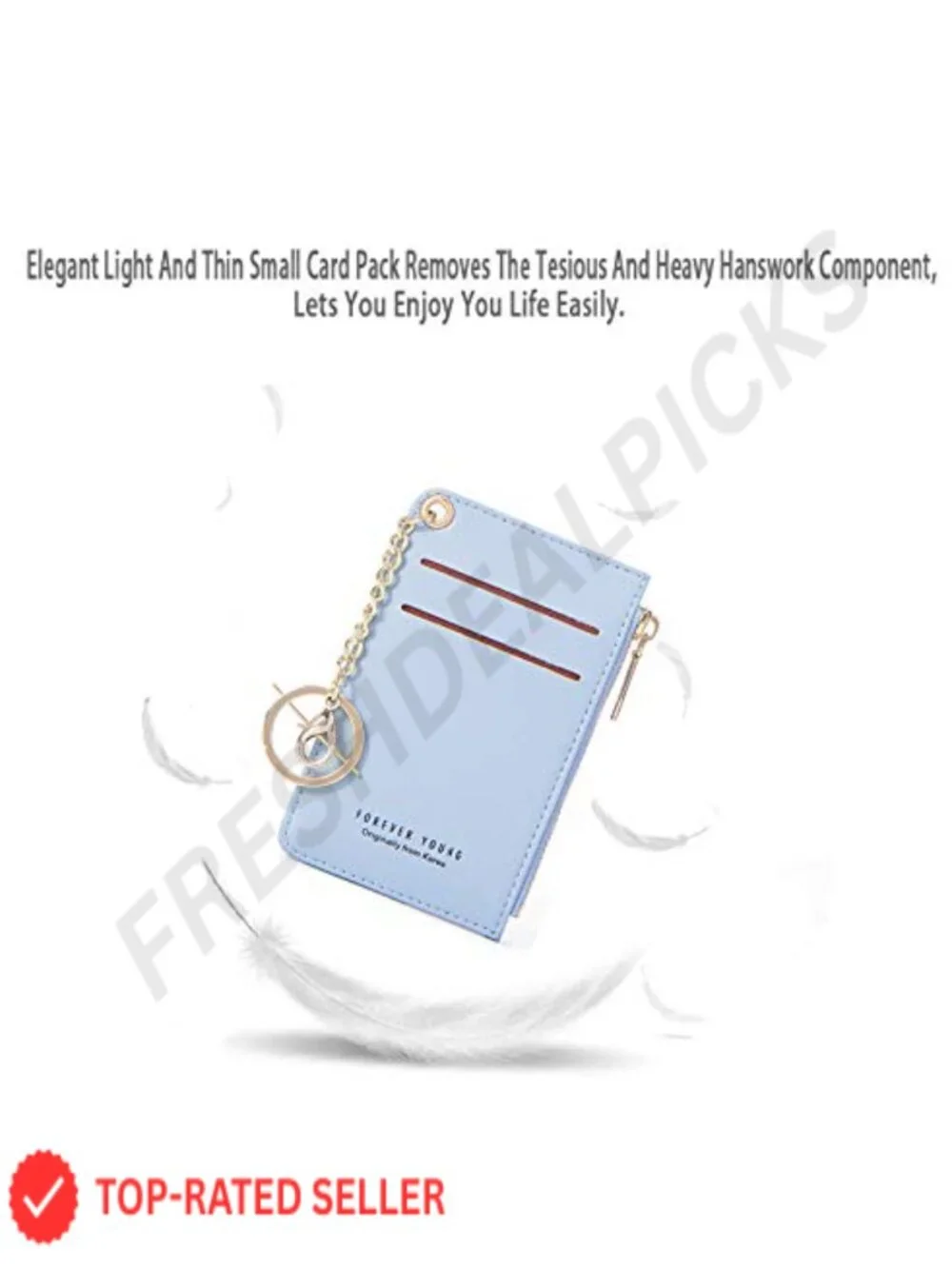 Slim PU Leather Card Holder Wallet with Coin Pocket & Keychain for Women